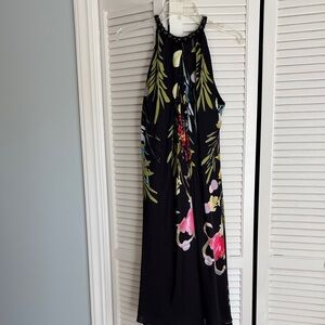 Teri Jon Black Floral Midi Dress